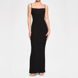 Skims Ribbed Maxi Lounge Tank Dress Black Soft Contour  XXS